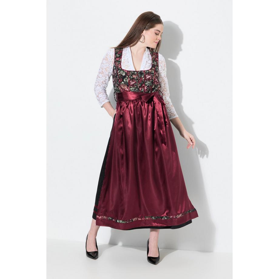 Ulla Popken Dirndl Floreale Scollo Quadrato Senza Maniche con Grembiule in Raso  