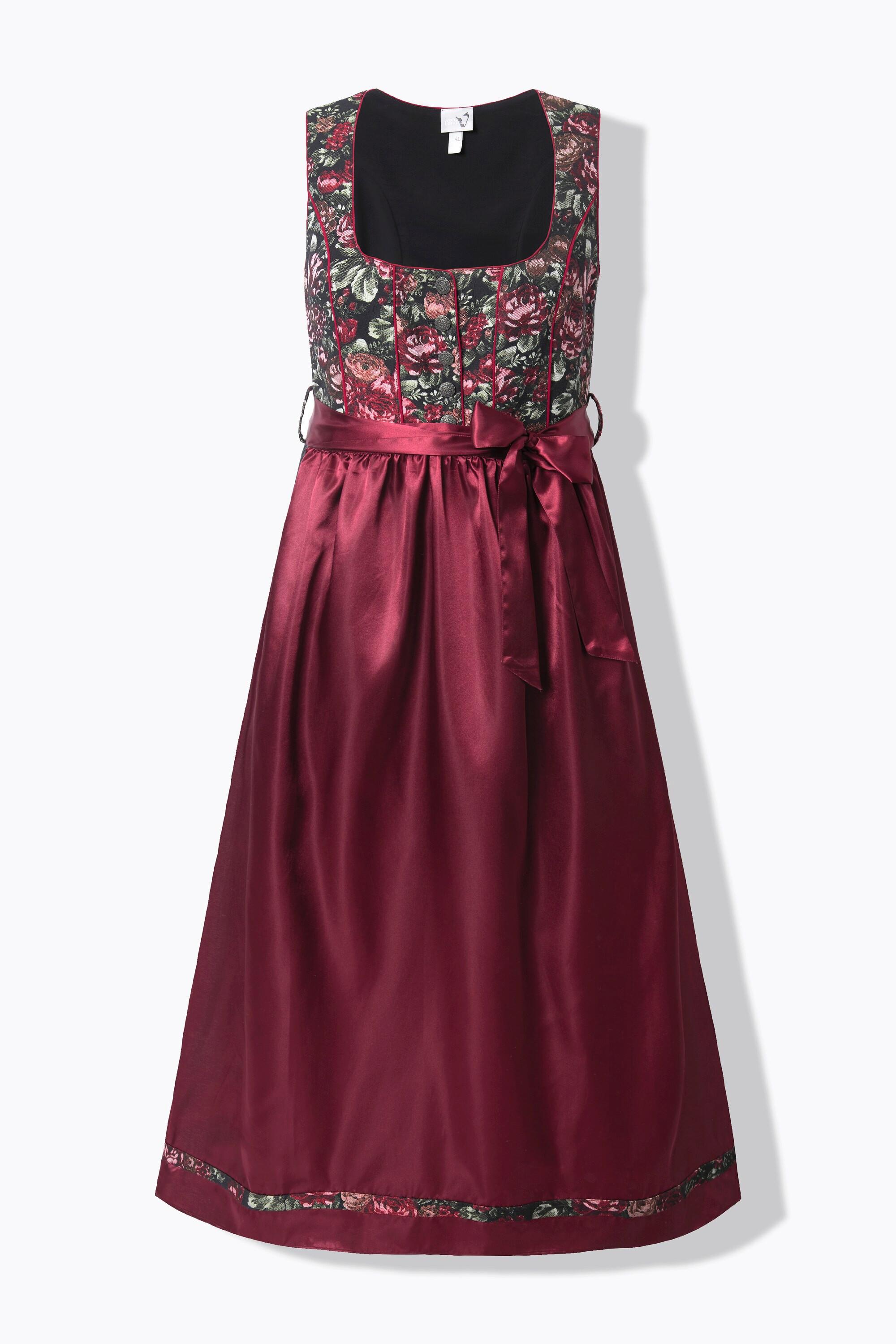 Ulla Popken Dirndl Floral Décolleté Carré Sans Manches avec Tablier en Satin  