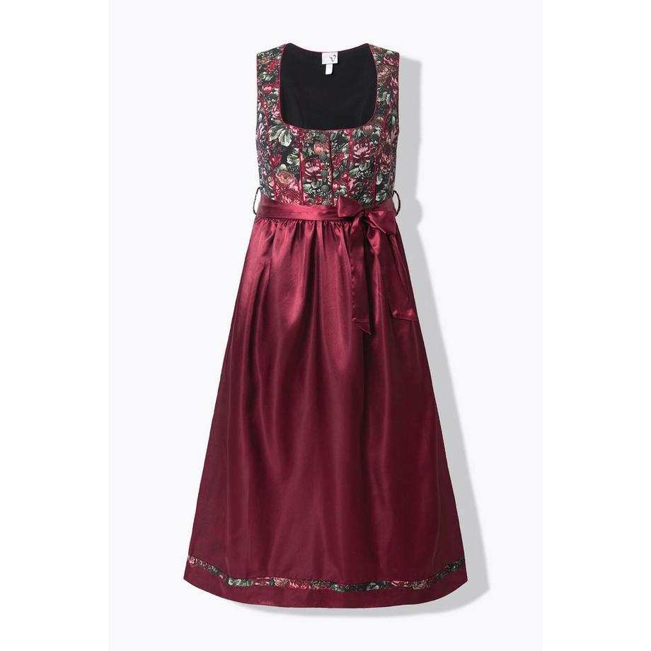 Ulla Popken Dirndl Floreale Scollo Quadrato Senza Maniche con Grembiule in Raso  