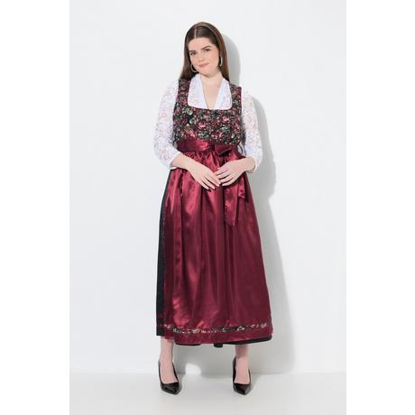Ulla Popken Dirndl Floral Décolleté Carré Sans Manches avec Tablier en Satin  