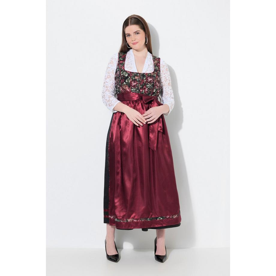 Ulla Popken Dirndl Floreale Scollo Quadrato Senza Maniche con Grembiule in Raso  