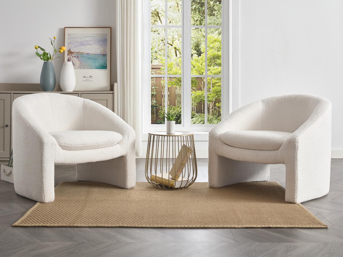 Vente-unique Fauteuil en tissu bouclette blanc OSSANA  