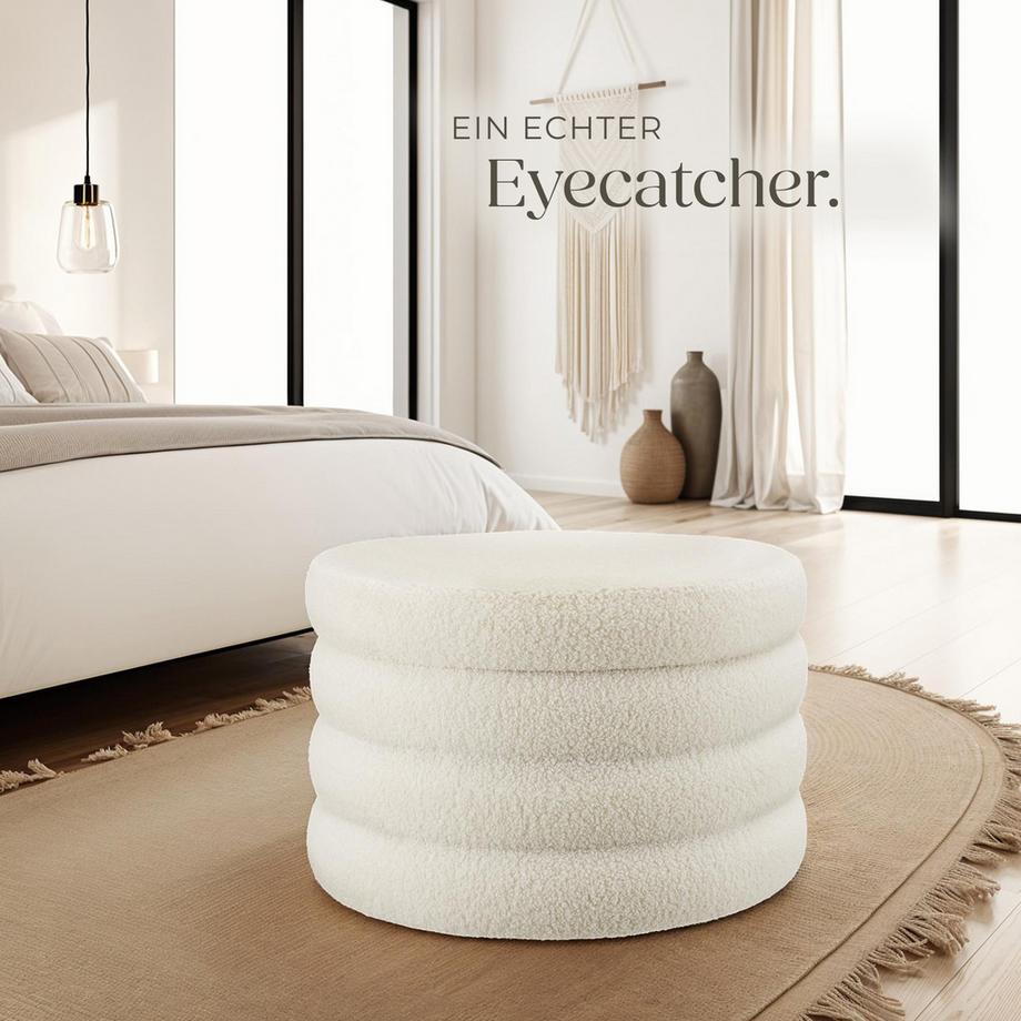 Tectake Sitzhocker mit Stauraum Altu XL rund Belastbarkeit 150 kg, bodenschonende Kunststoffkappen  