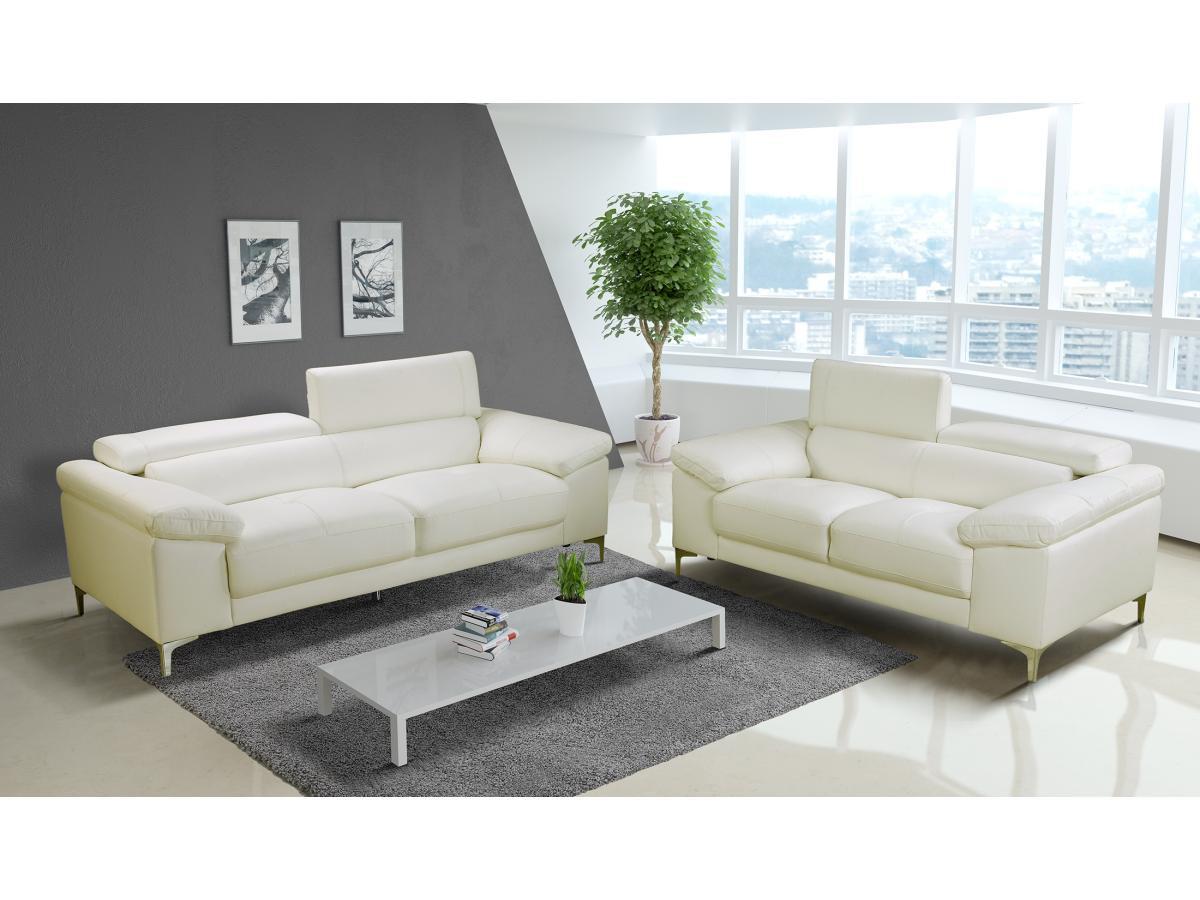 Vente-unique Ledersofa 2-Sitzer - Weiß - SOLANGE  
