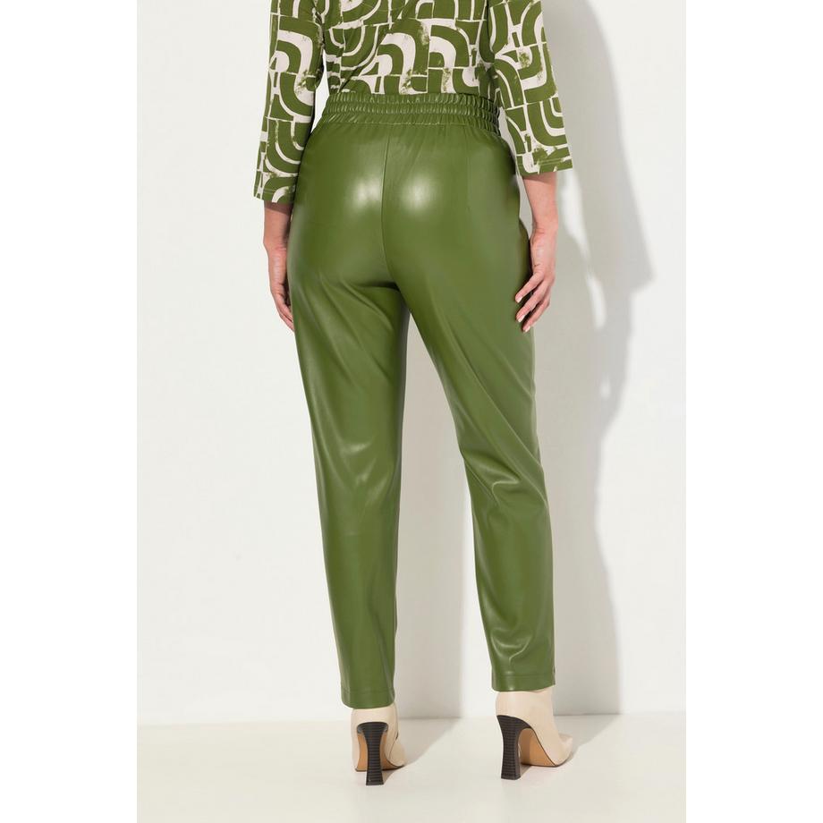 Ulla Popken 7/8 Lederoptik Hose mit Biesen und Elastikbund  