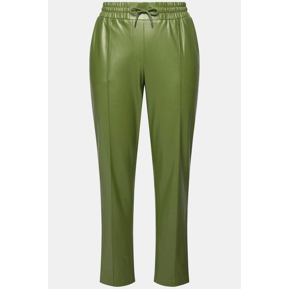 Ulla Popken 7/8 Lederoptik Hose mit Biesen und Elastikbund  