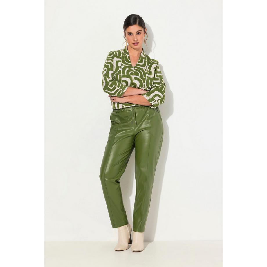 Ulla Popken 7/8 Lederoptik Hose mit Biesen und Elastikbund  