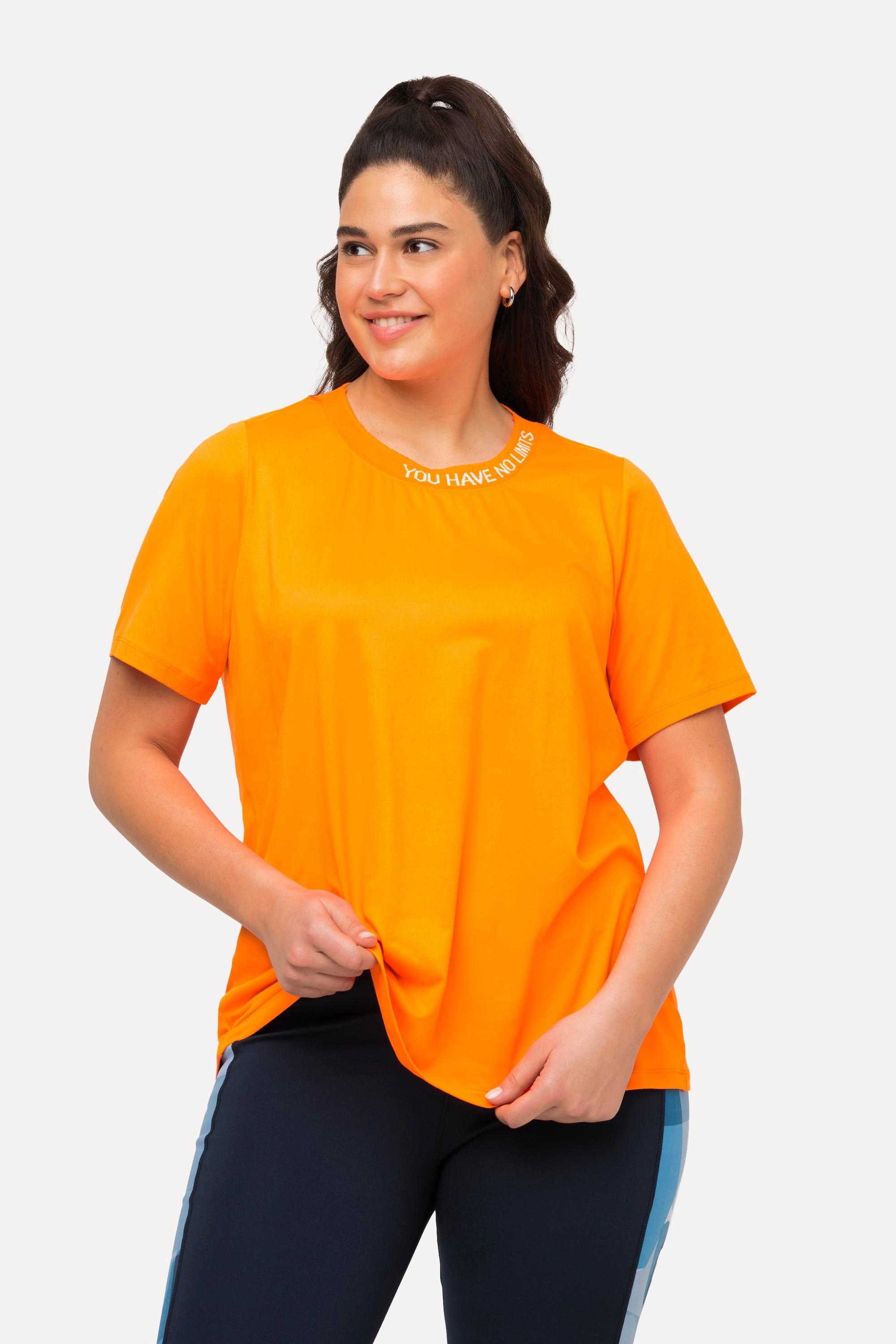 Ulla Popken  T-shirt technique, lettrage imprimé, classique, col rond, manches mi-longues 