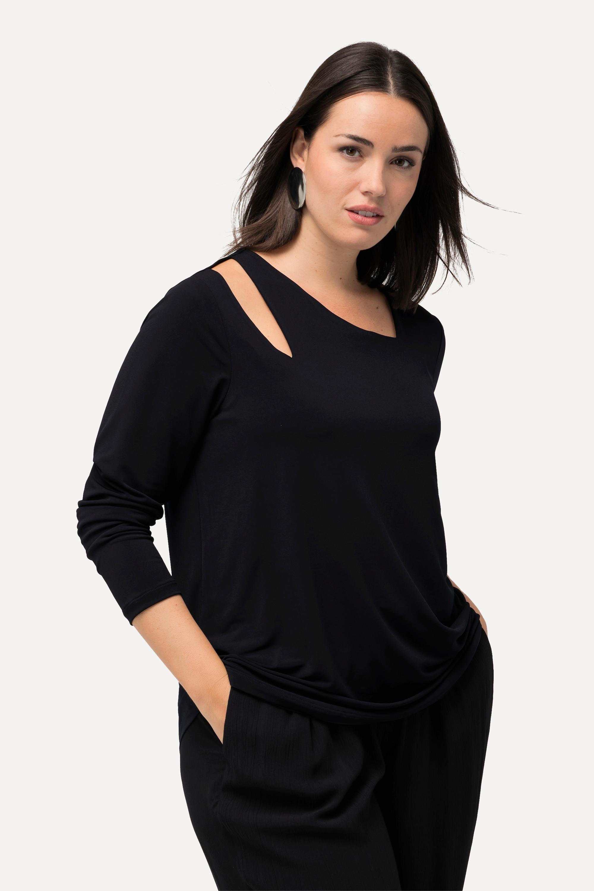 Ulla Popken  Shirt, Cut-Out, asymmetrischer Ausschnitt, Langarm 