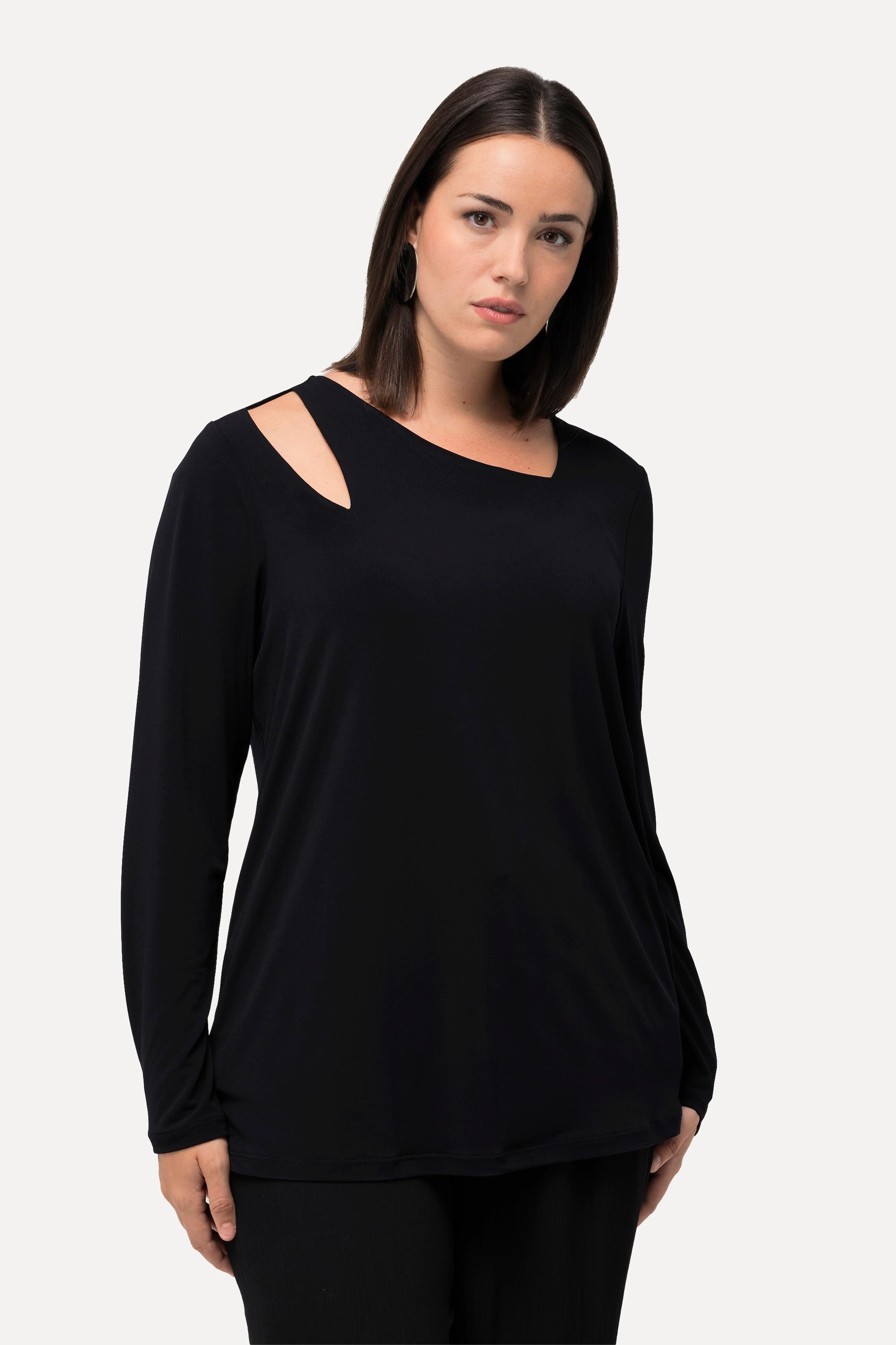 Ulla Popken  Shirt, Cut-Out, asymmetrischer Ausschnitt, Langarm 