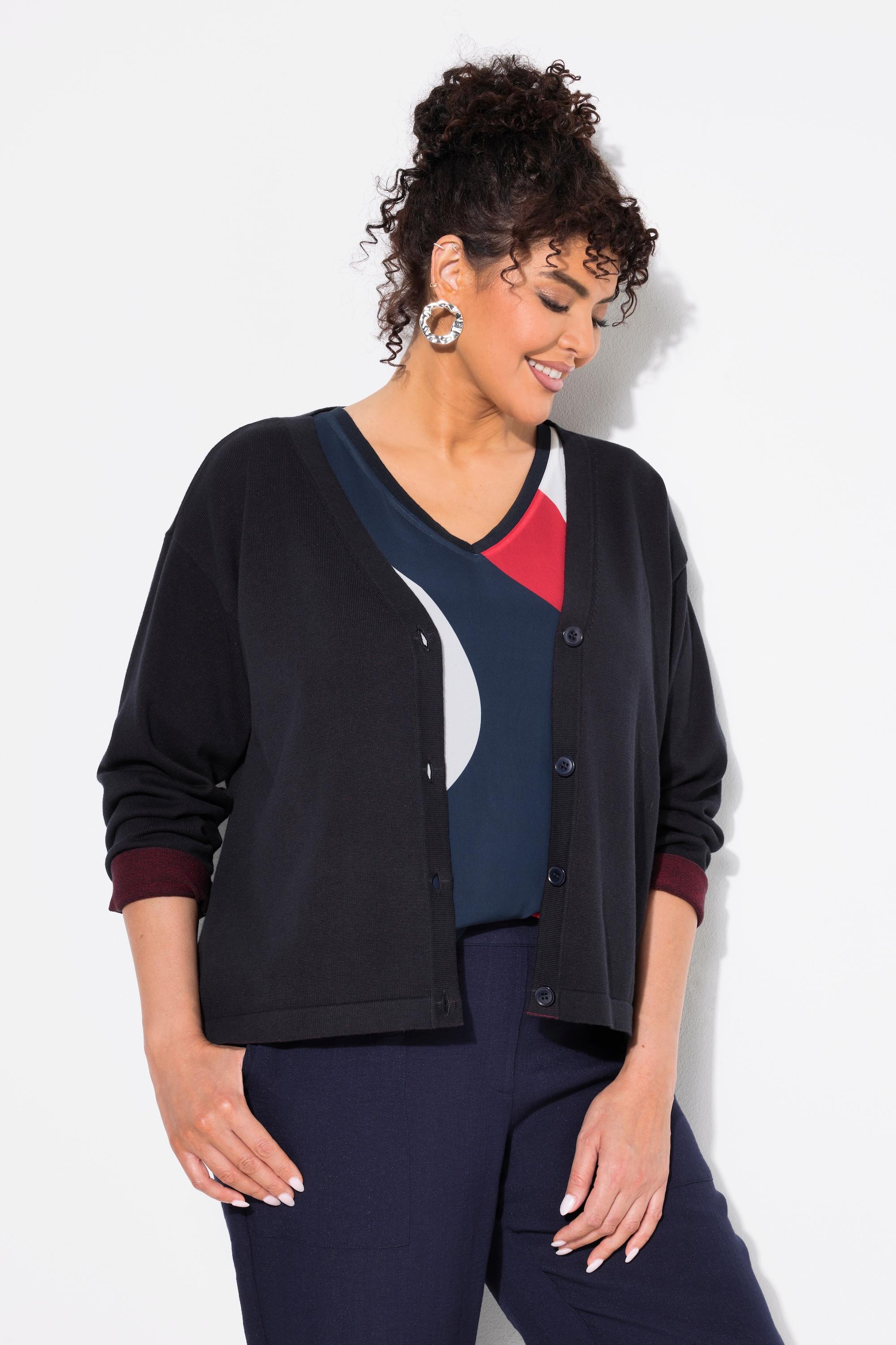 Ulla Popken Cardigan Doubleface Encolure V Manches Longues  