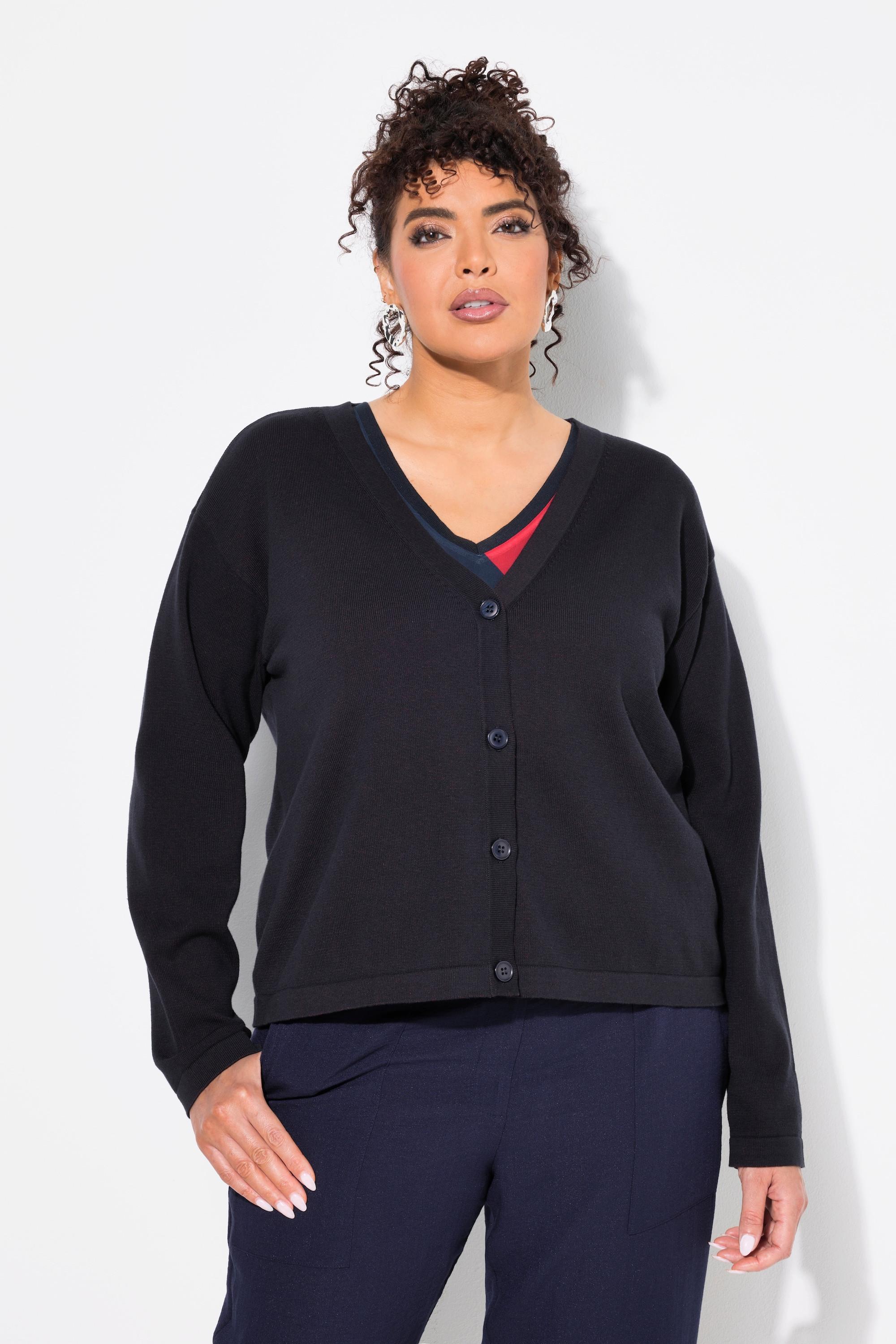 Ulla Popken Cardigan Doubleface Encolure V Manches Longues  