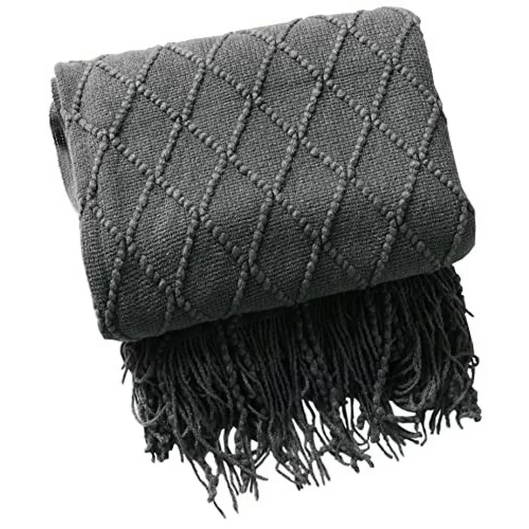 Alopini - Living Blanket Soft Knit Wool Blanket Tassel Cuddle Blanket Sofa Blanket Sleep Blanket, Weiche Strick Wolldecke mit Quasten, Onesize, Grau