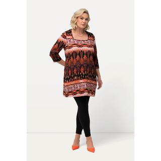 Ulla Popken  Longshirt, gemustert, Carree-Ausschnitt, 3/4-Arm 