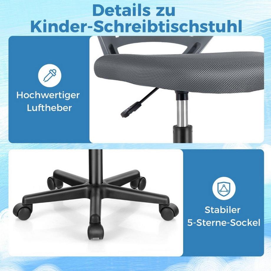 Northix  Schreibtischstuhl für Kinder armloser Kinderschreibtischstuhl 54 x 54 x 77-89 cm Grau 