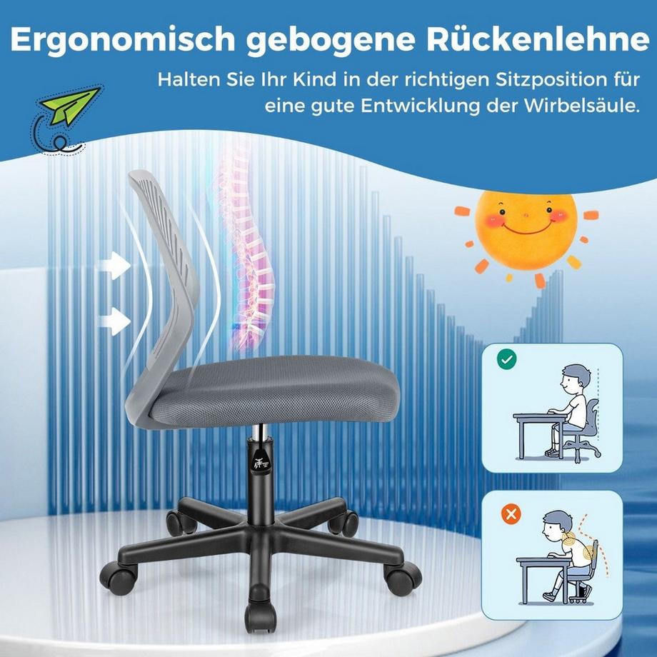 Northix  Schreibtischstuhl für Kinder armloser Kinderschreibtischstuhl 54 x 54 x 77-89 cm Grau 