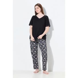 Ulla Popken Pigiama con foglie scollo a V mezze maniche  