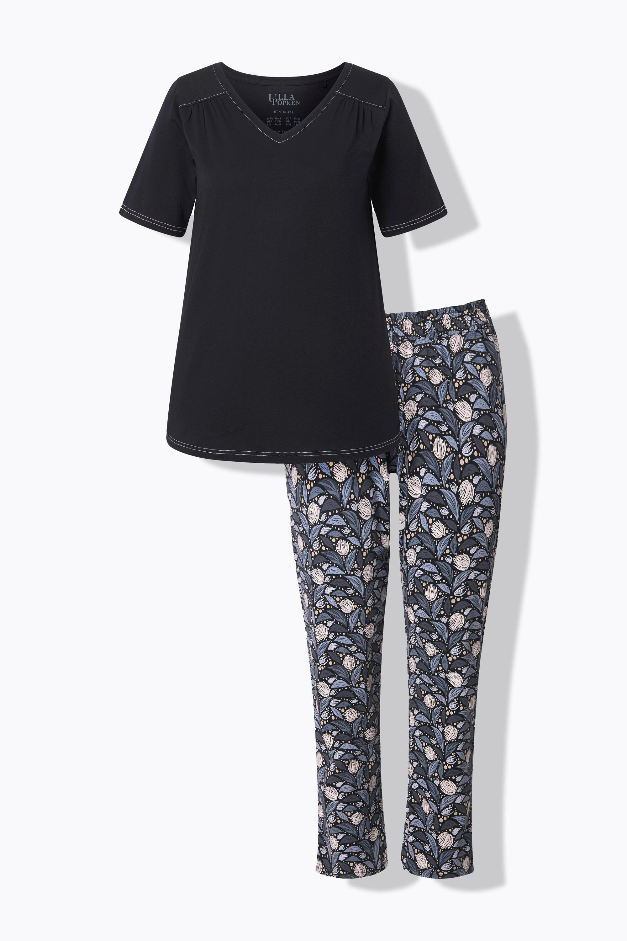 Ulla Popken Pigiama con foglie scollo a V mezze maniche  