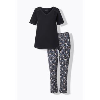 Ulla Popken Pigiama con foglie scollo a V mezze maniche  