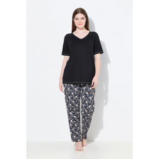 Ulla Popken Pigiama con foglie scollo a V mezze maniche  