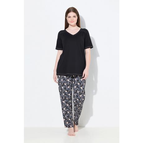 Ulla Popken Pigiama con foglie scollo a V mezze maniche  