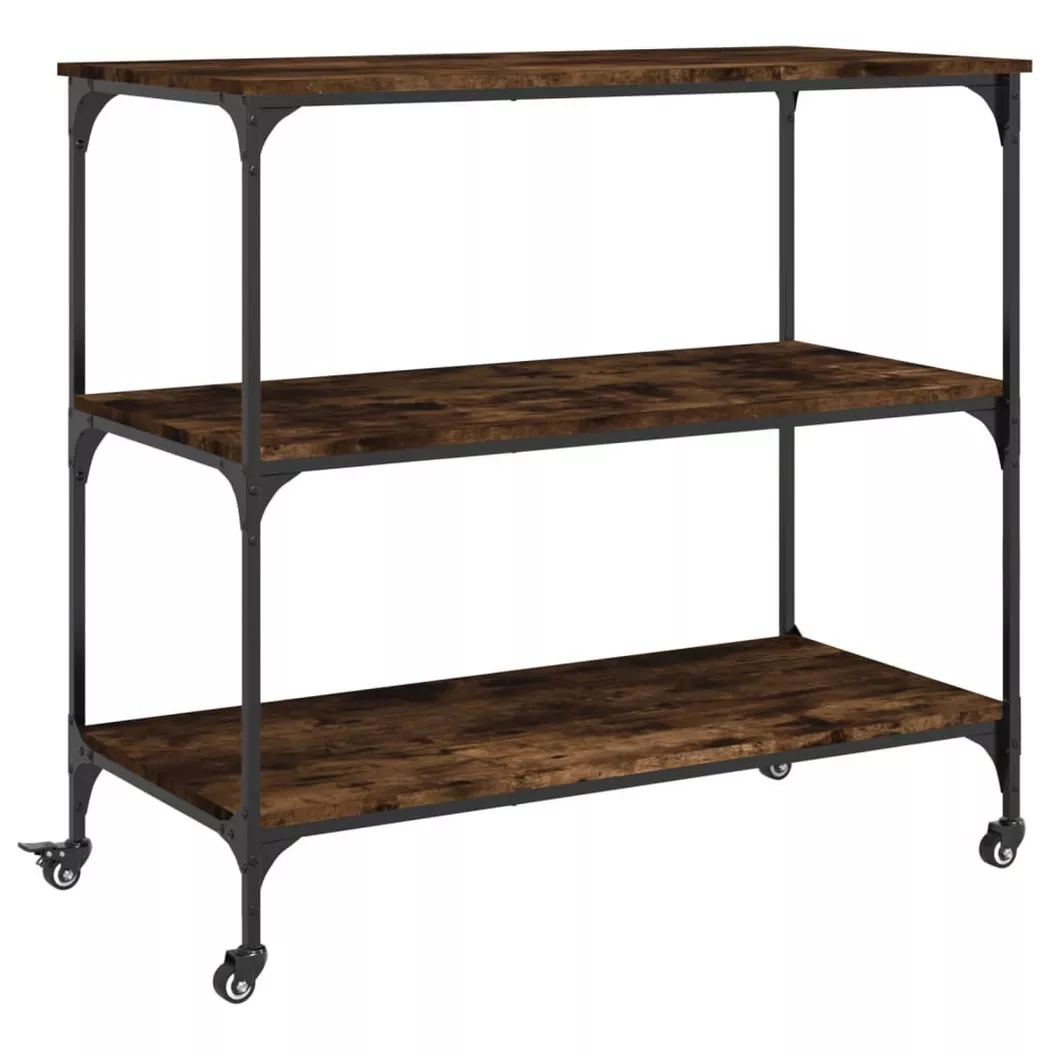 Chariot de cuisine chêne fumé 102x50x95 cm bois d ingénierie