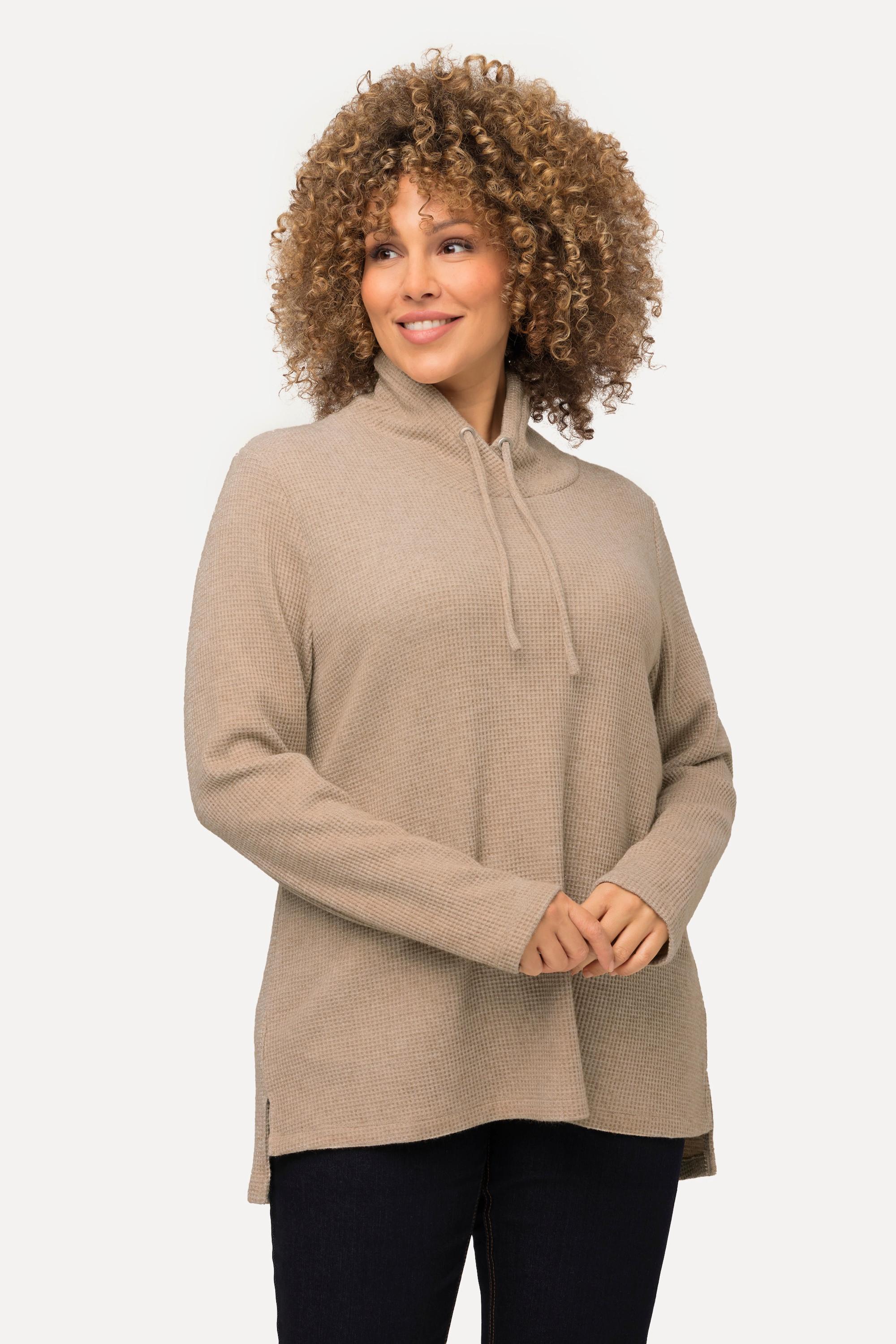 Ulla Popken  Sweat-shirt à col montant et manches longues, texture gaufrée brillante 