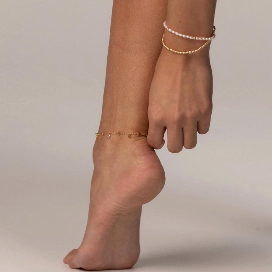 Balibay  Ziara -  Fusskette mit Zirkonia aus 925 Silber 14 Karat vergoldet 