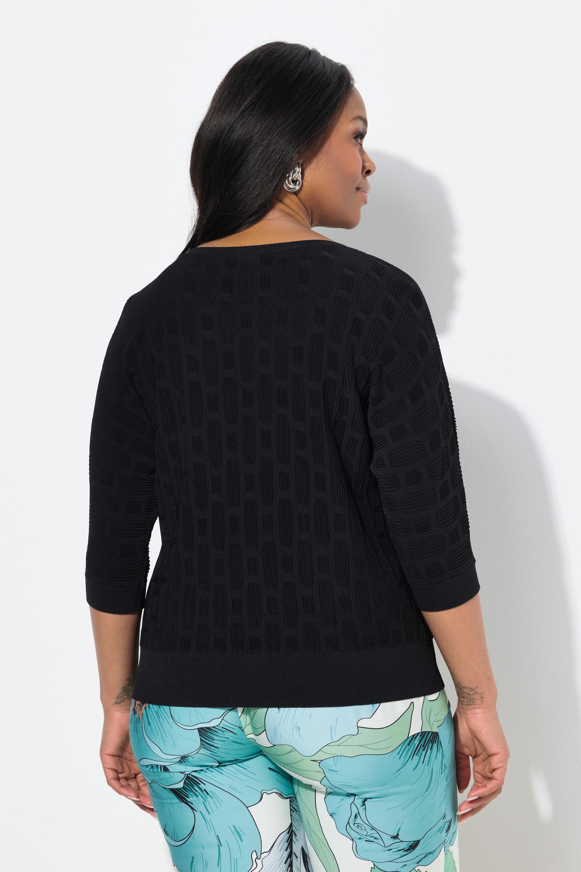 Ulla Popken T-shirt en maille 3D Design Oversize Col V Manches Courtes  