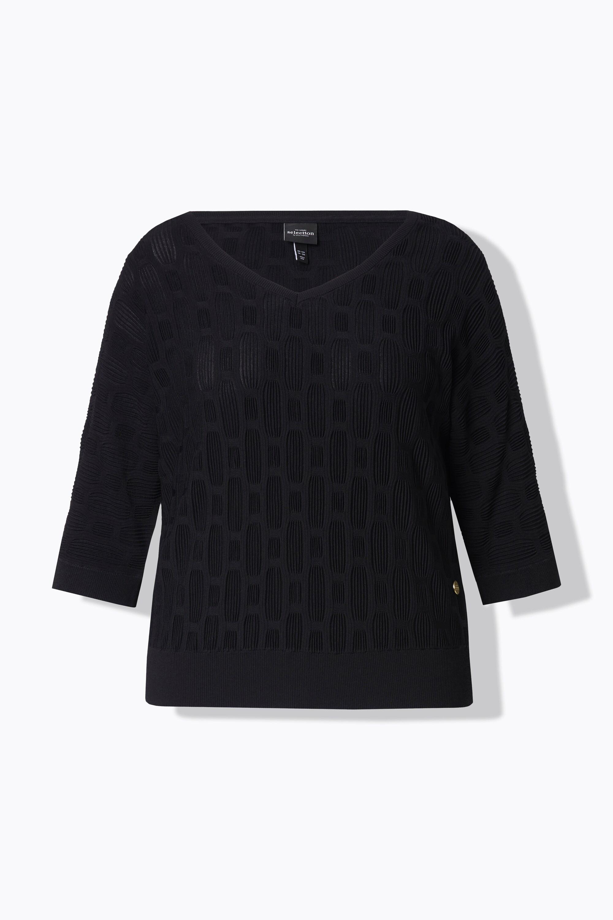 Ulla Popken T-shirt en maille 3D Design Oversize Col V Manches Courtes  