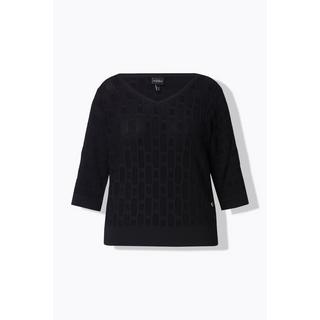 Ulla Popken T-shirt en maille 3D Design Oversize Col V Manches Courtes  