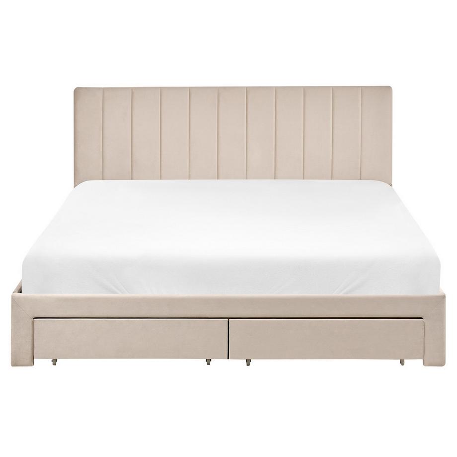 Beliani Lit avec tiroirs de rangement en Velours  LONZAC  