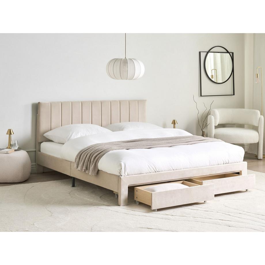 Beliani Lit avec tiroirs de rangement en Velours  LONZAC  