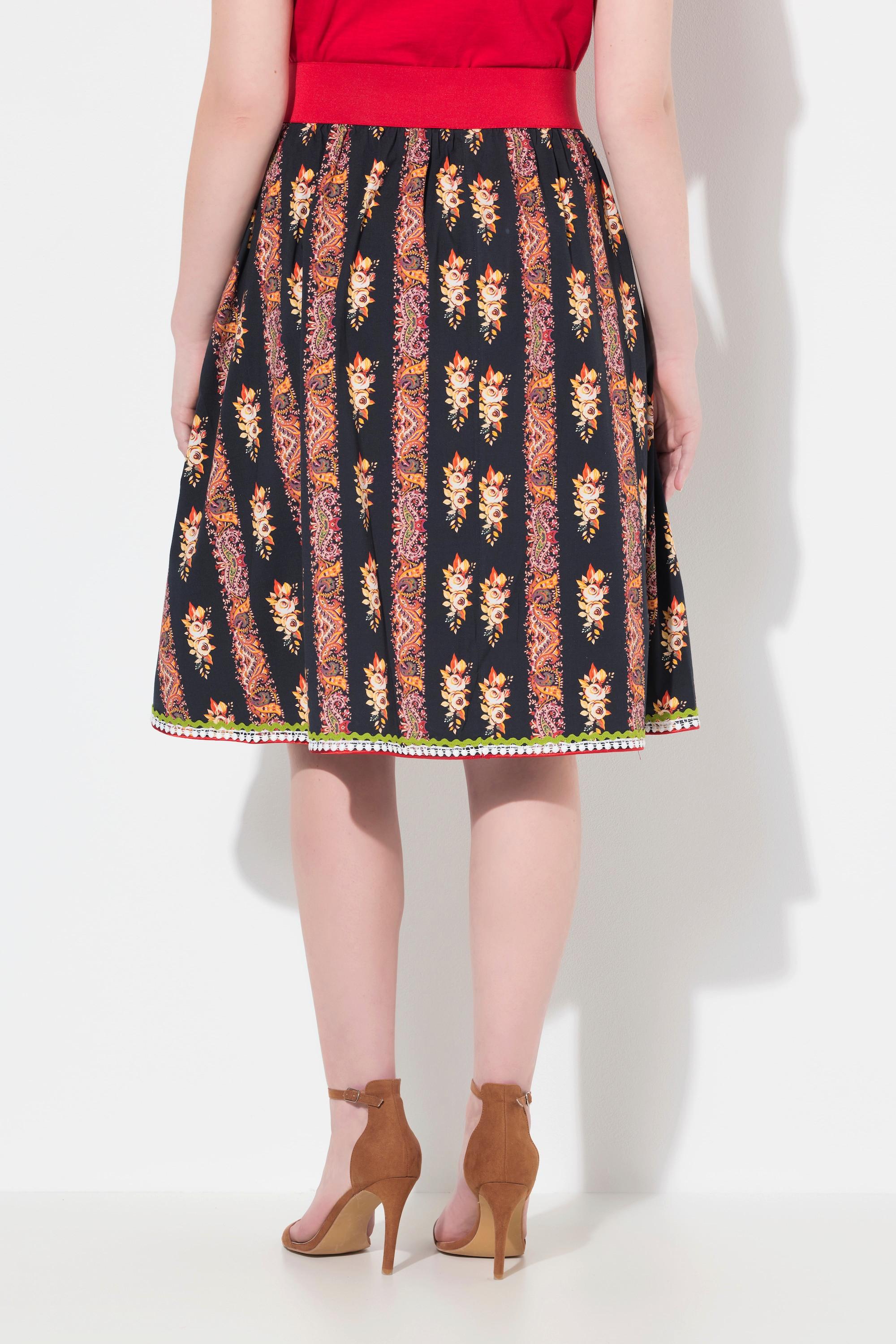 Ulla Popken Trachtenrock A-Linie Elastikbund Zierbänder Spitze  