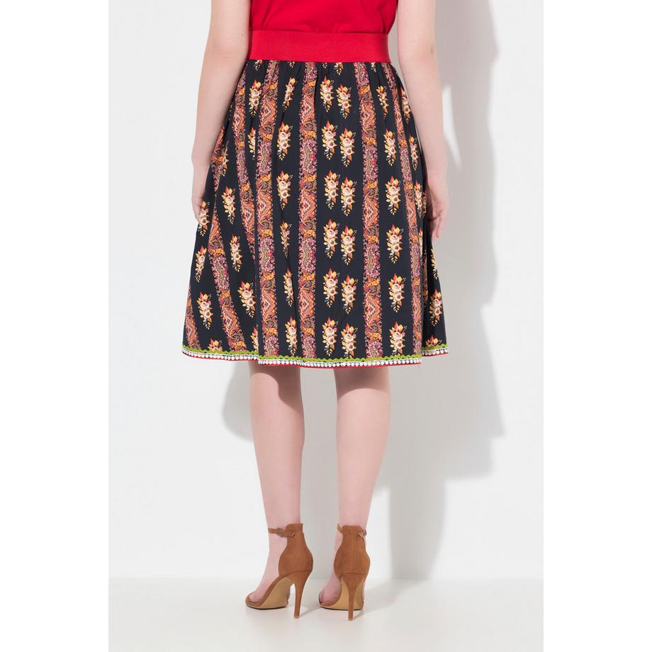 Ulla Popken Gonna Svasata Vita Elastica Nastri Decorativi Pizzo  