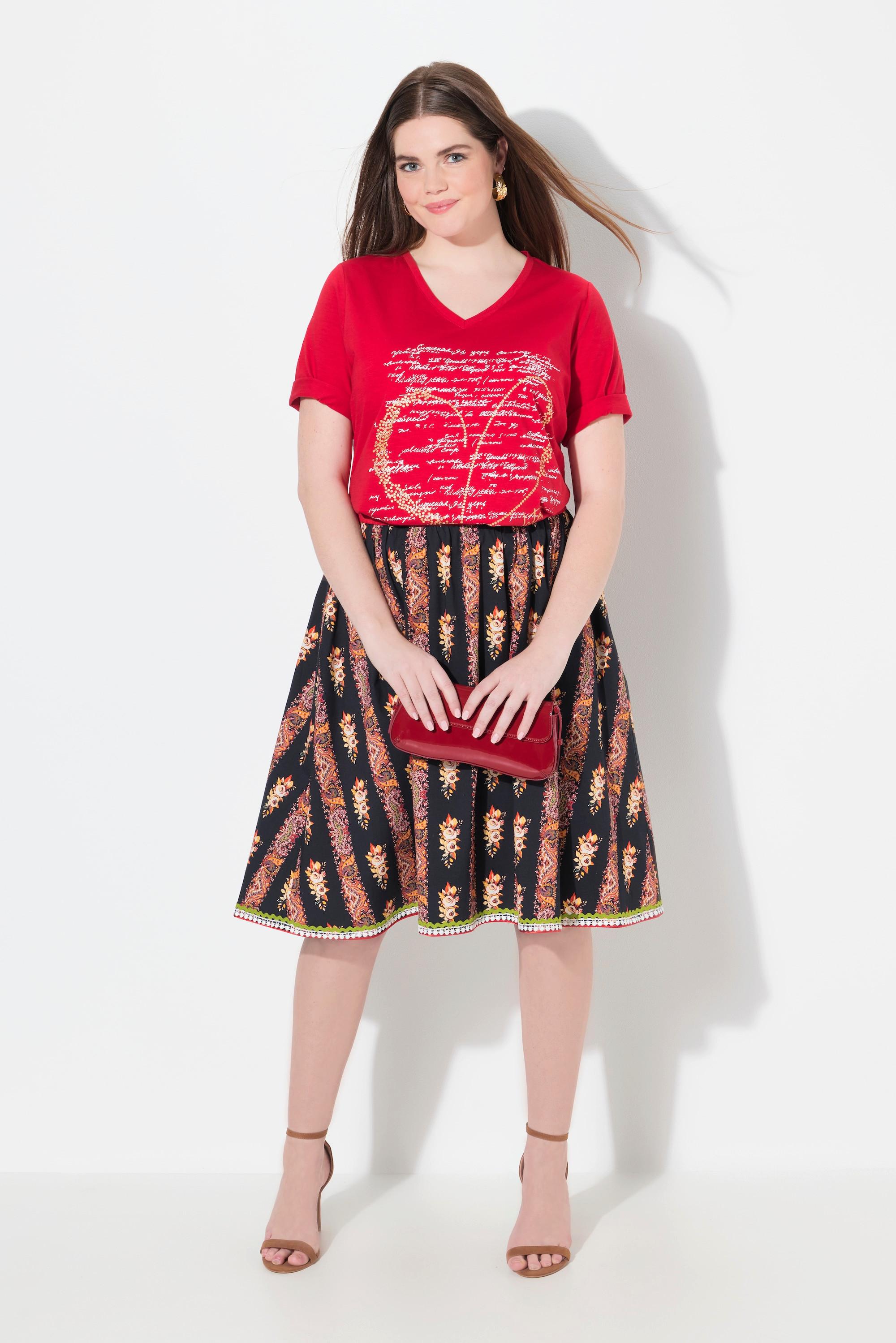 Ulla Popken Trachtenrock A-Linie Elastikbund Zierbänder Spitze  