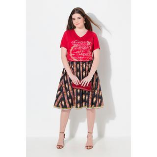 Ulla Popken Trachtenrock A-Linie Elastikbund Zierbänder Spitze  