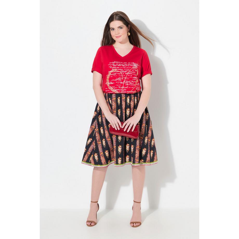 Ulla Popken Gonna Svasata Vita Elastica Nastri Decorativi Pizzo  