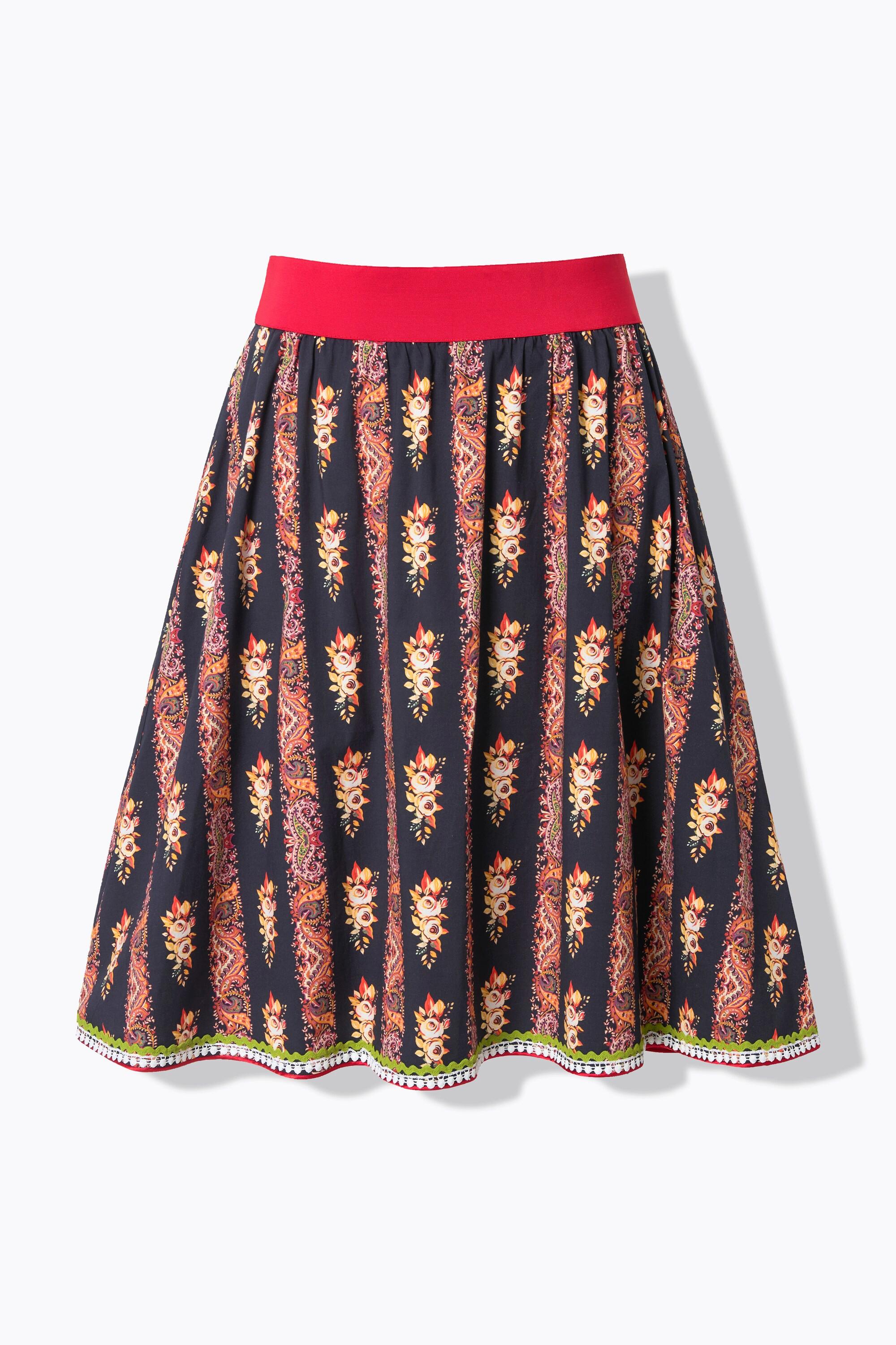 Ulla Popken Trachtenrock A-Linie Elastikbund Zierbänder Spitze  