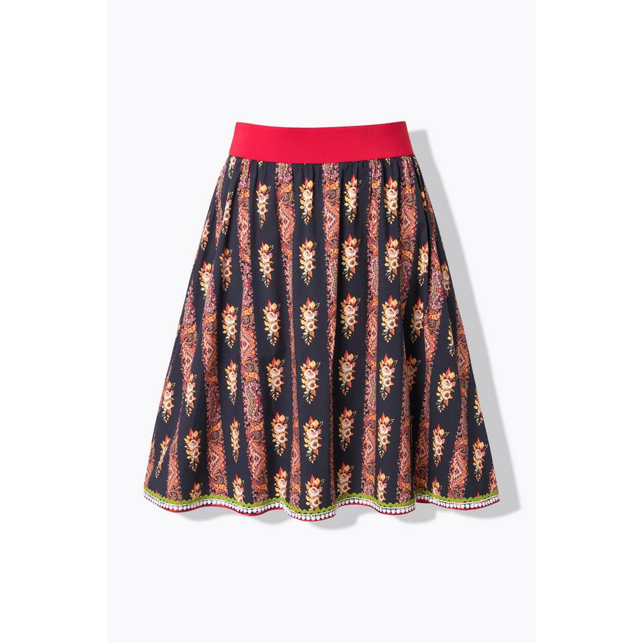 Ulla Popken Gonna Svasata Vita Elastica Nastri Decorativi Pizzo  