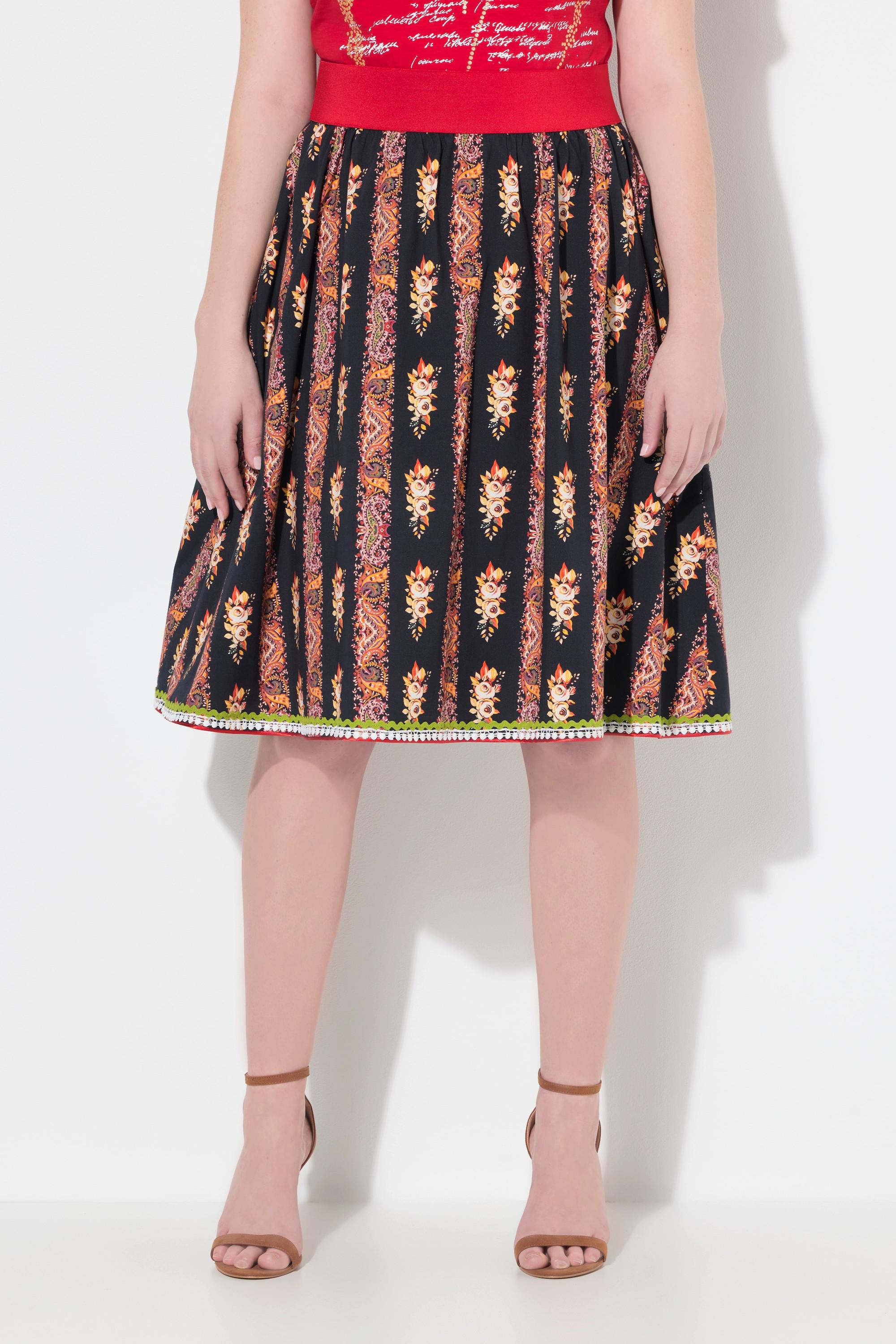 Ulla Popken Trachtenrock A-Linie Elastikbund Zierbänder Spitze  