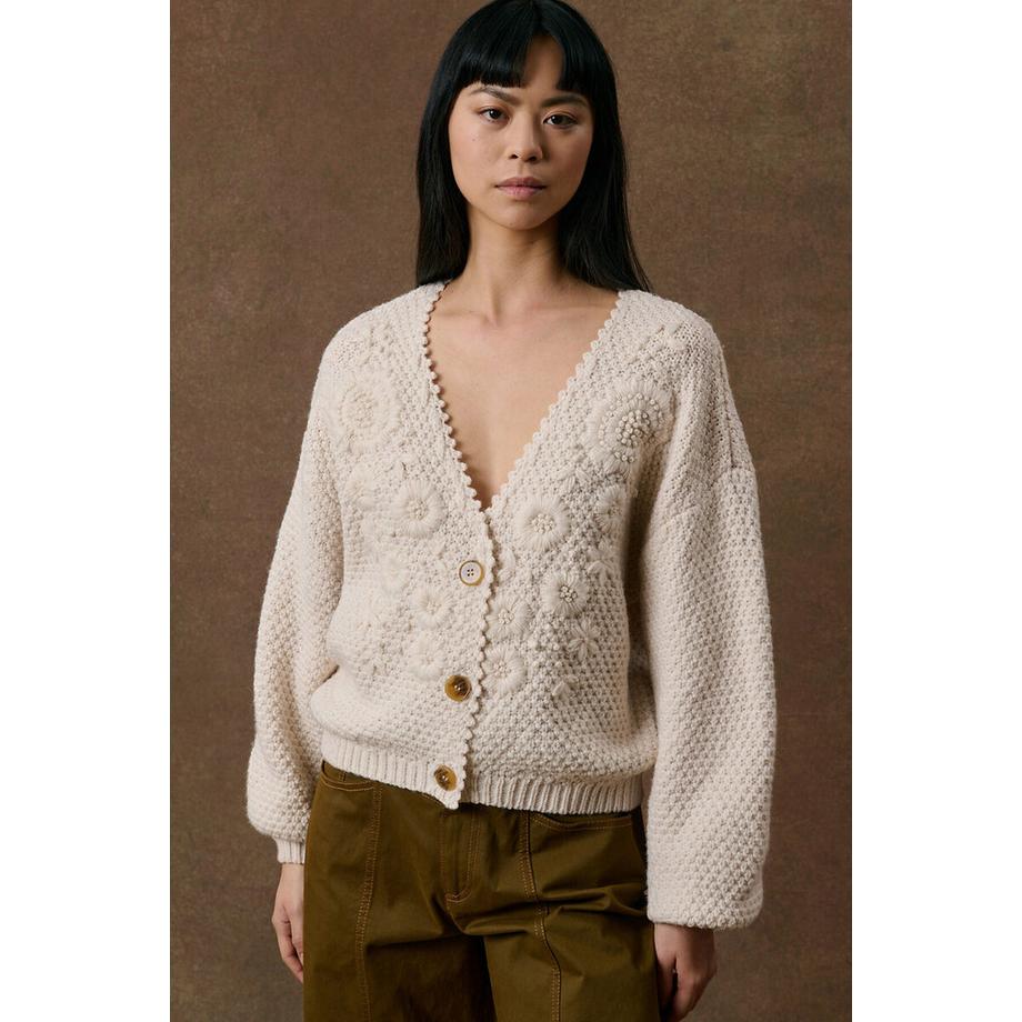 Cardigan col V brodé