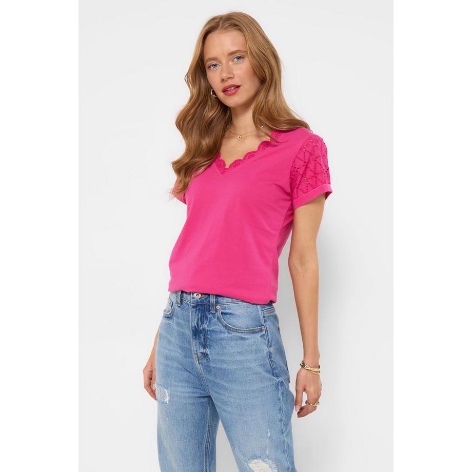 Joe Browns Jersey-T-Shirt mit Broderie-Einsatz und V-Ausschnitt  