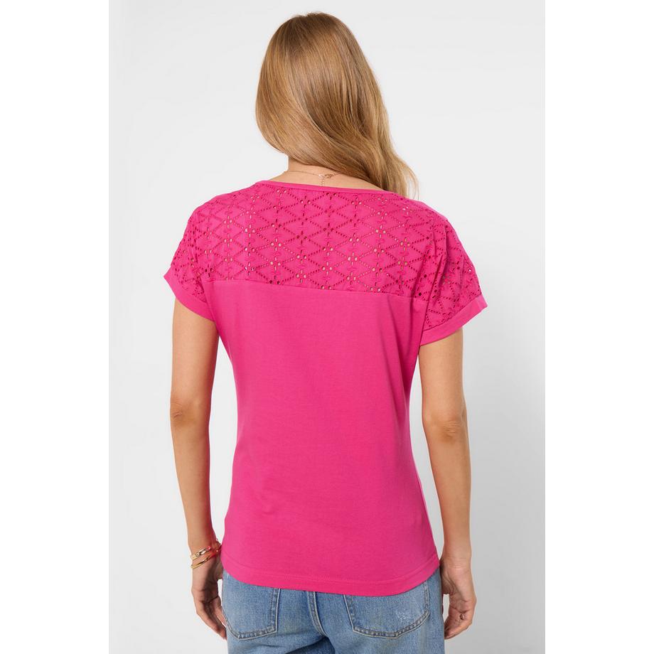 Joe Browns Jersey-T-Shirt mit Broderie-Einsatz und V-Ausschnitt  