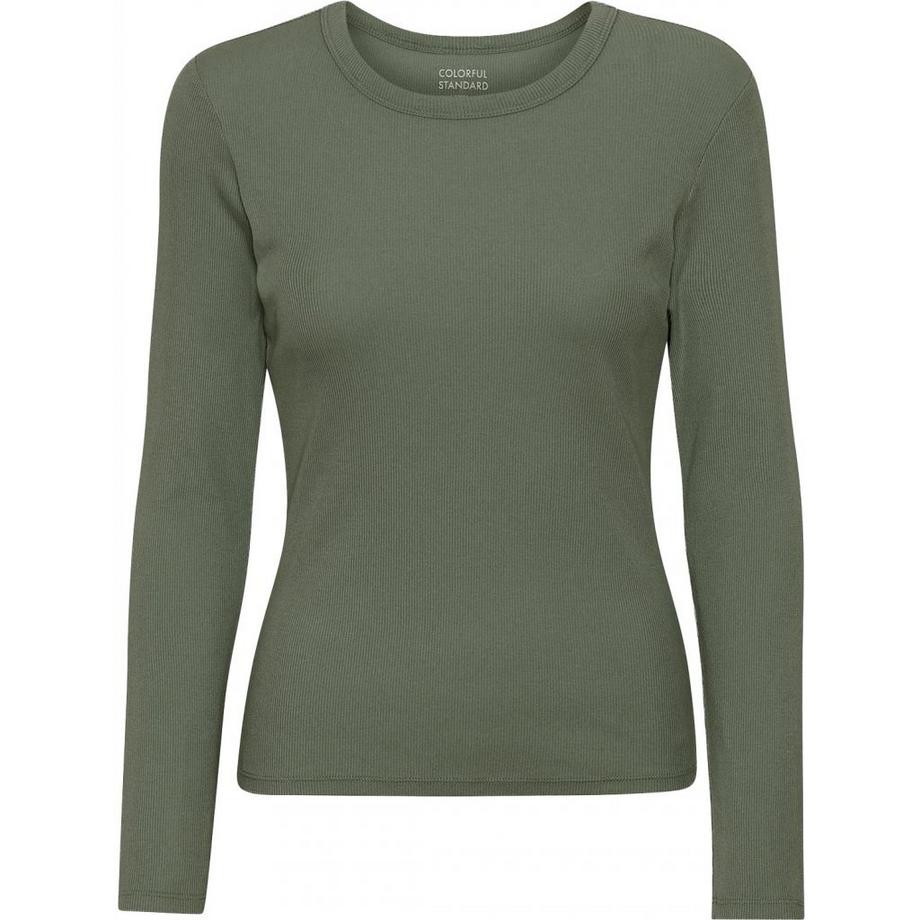 Geripptes T-Shirt mit langen Ärmeln, Frau  Organic dusty olive