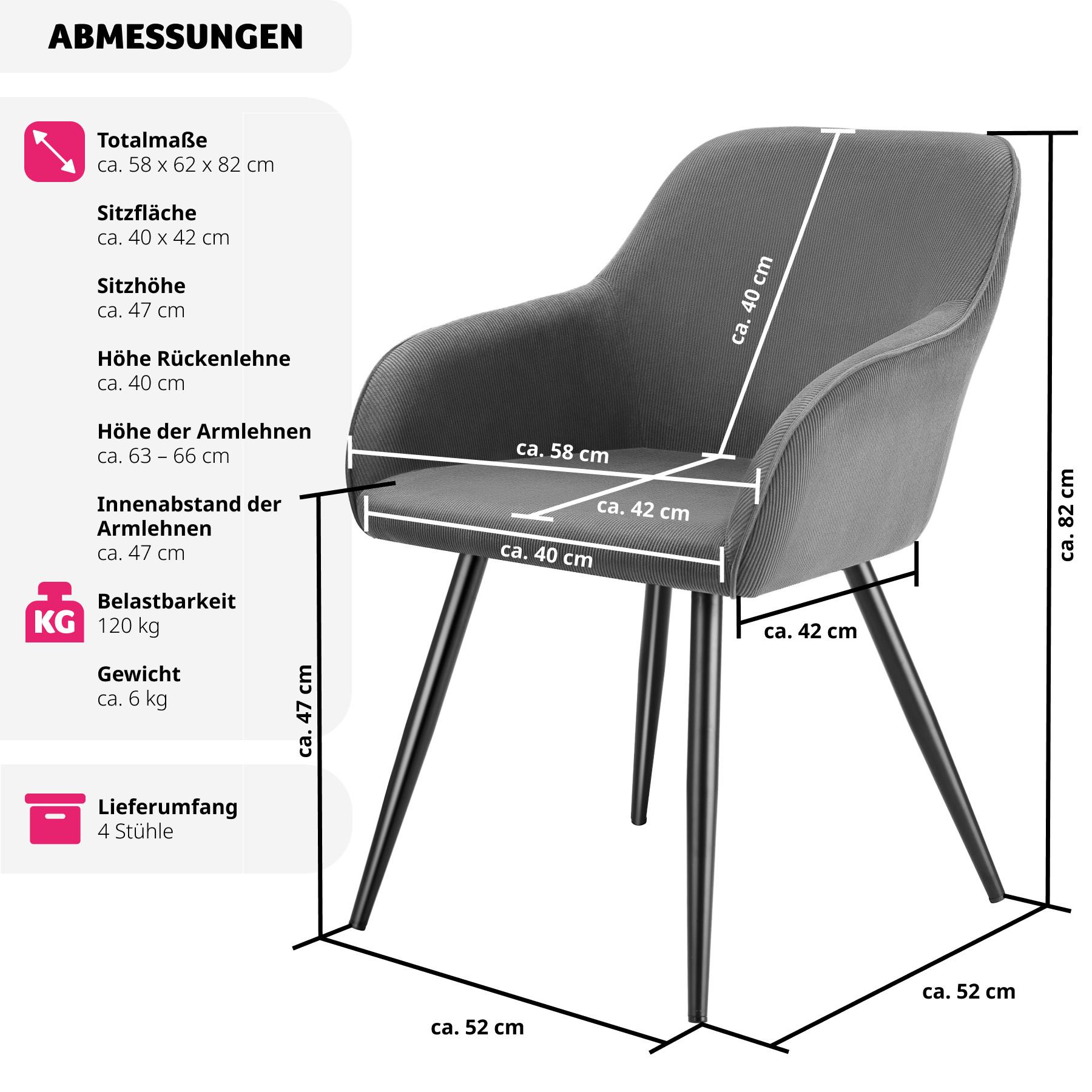 Tectake Sedia Marilyn, velluto a coste, imbottita  