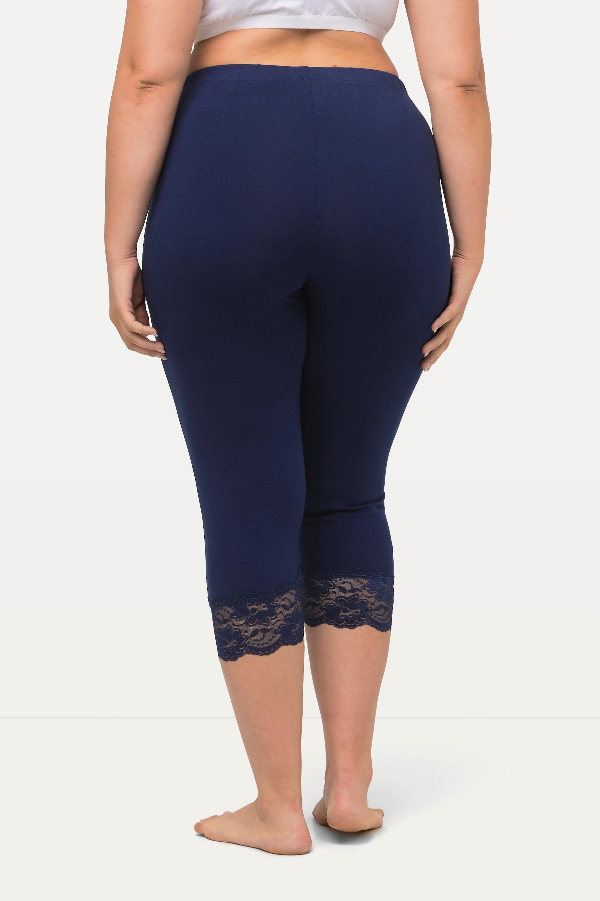 Ulla Popken  Capri, elastischer Spitzensaum navy 