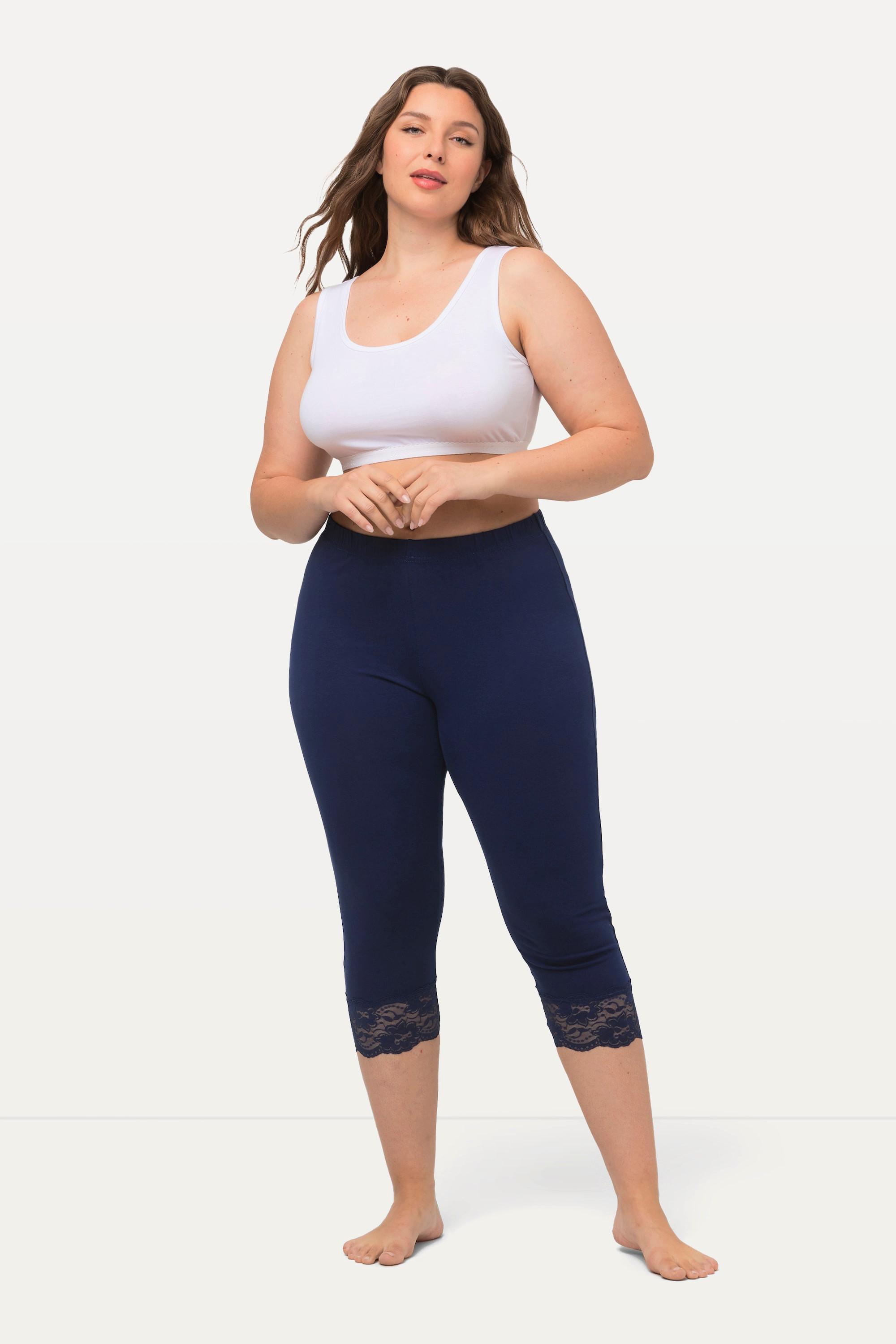 Ulla Popken  Capri, elastischer Spitzensaum navy 