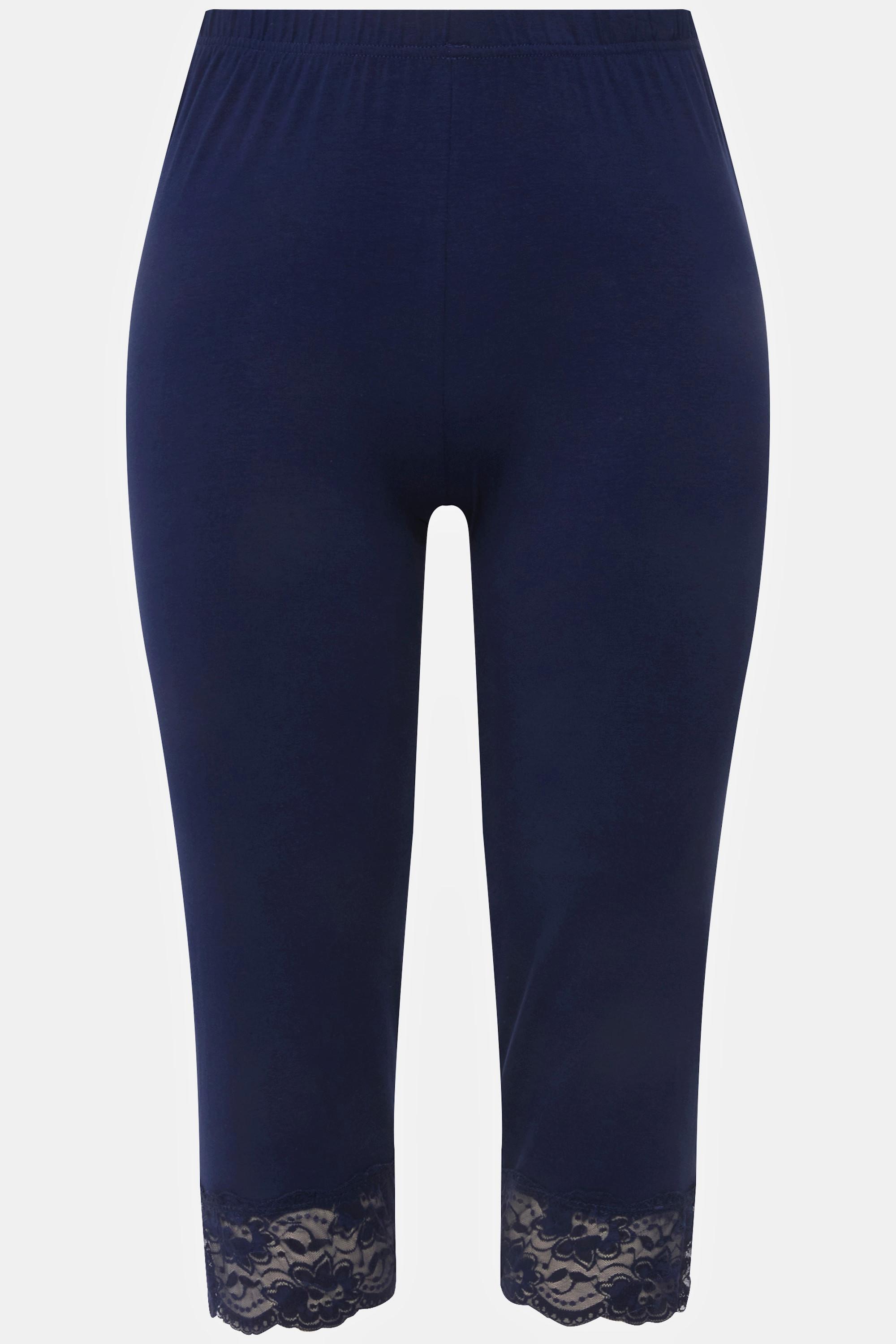 Ulla Popken Capri Leggings elastischer Spitzensaum  