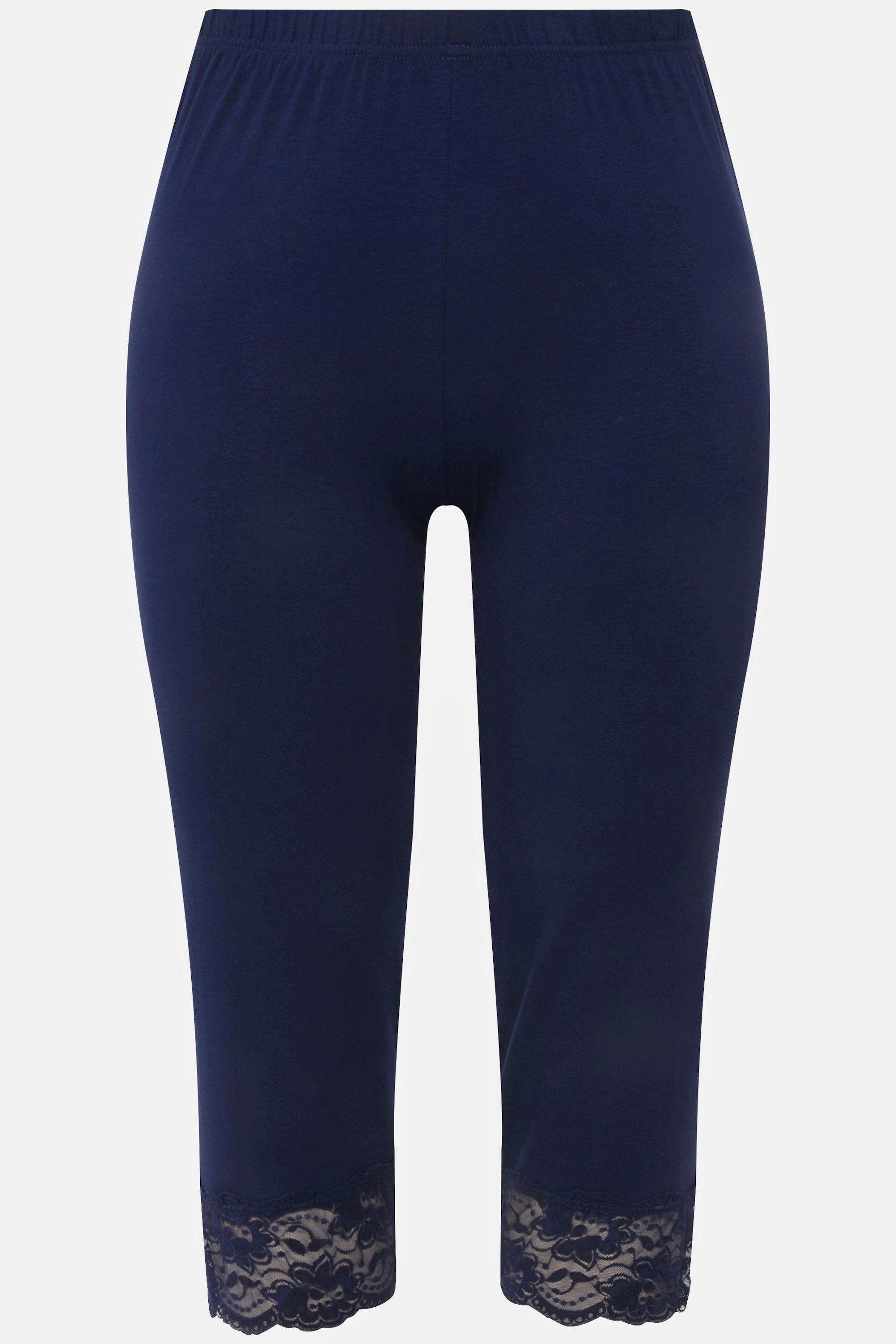 Ulla Popken  Capri, elastischer Spitzensaum navy 